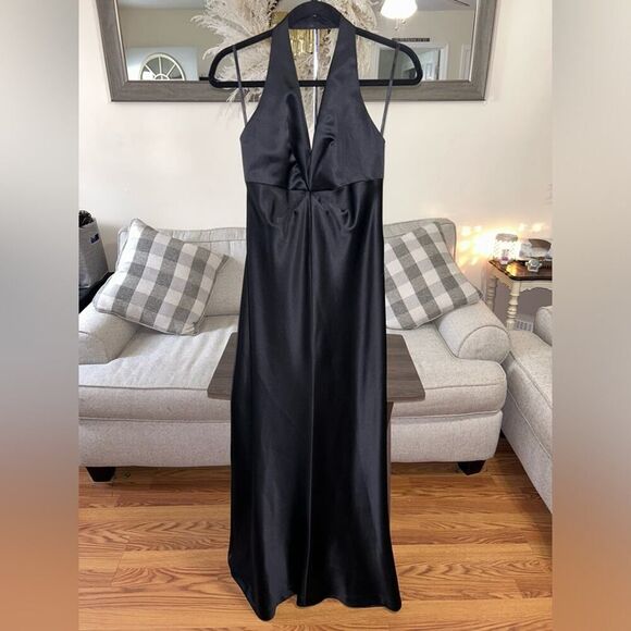Laundry by Shelli Segal Black Sleek Halter Gown Size 8 90s Y2K Retro Classic - Picture 3 of 14
